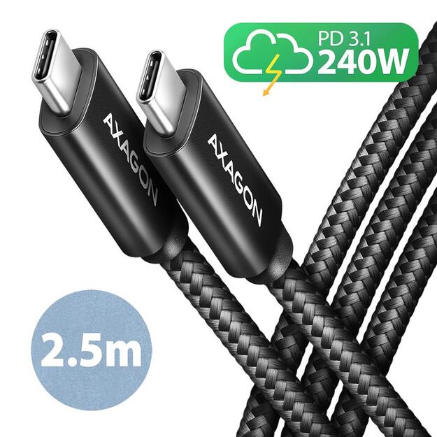 CABLE USB-C TO USB-C 2.5M 240W/BRAID BLK BUCM2-CM25AB AXAGON
