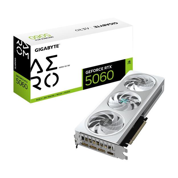 Graphics Card|GIGABYTE|NVIDIA GeForce RTX 5060|8 GB|GDDR7|128 bit|PCIE 5.0 16x|GPU 2595 MHz|1xHDMI|3xDisplayPort|GV-N5060AEROOC-8GD