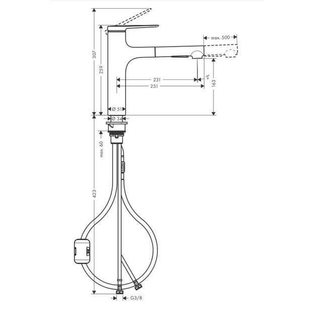 Plautuvės maišytuvas su ištraukiama žarna Hansgrohe Zesis M33, 74801000, chromo 1