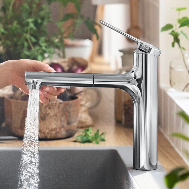 Plautuvės maišytuvas su ištraukiama žarna Hansgrohe Zesis M33, 74801000, chromo 4