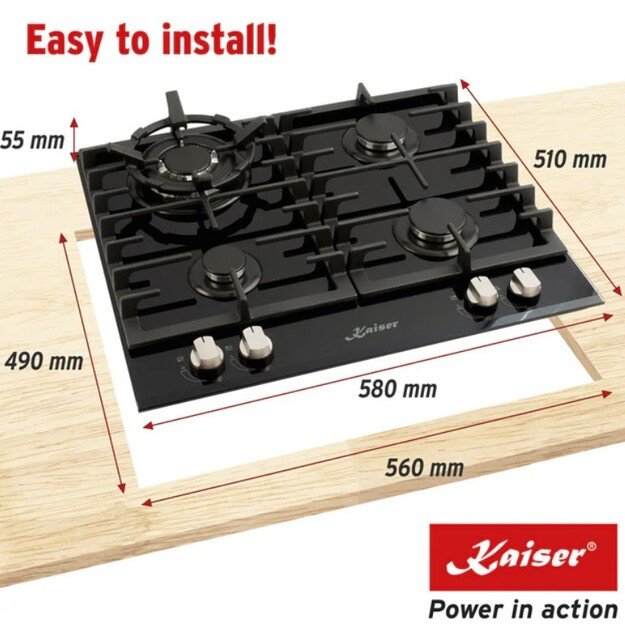 Įmontuojama dujinė kaitlentė Kaiser KCG 6380 Turbo 4