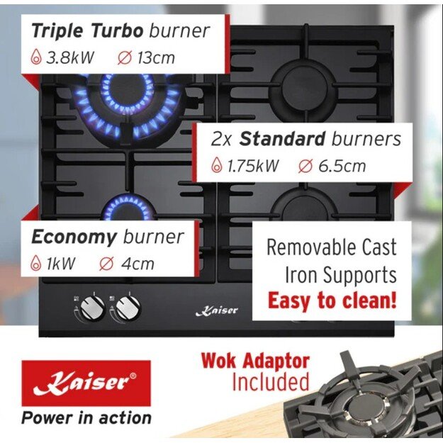 Įmontuojama dujinė kaitlentė Kaiser KCG 6380 Turbo 1