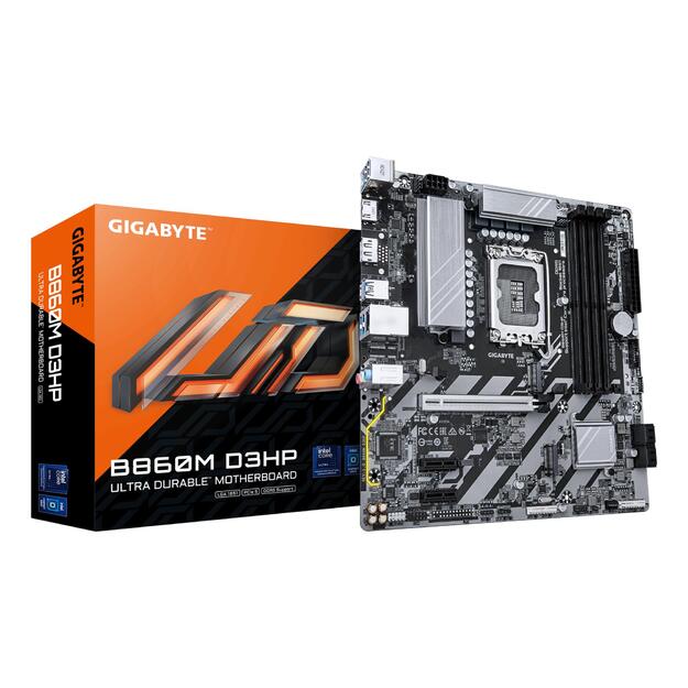 Mainboard|GIGABYTE|Intel B860 Express|LGA1851|Micro-ATX|Memory DDR5|Memory slots 4|2xPCI-Express 1x|1xPCI-Express 16x|2xM.2|1xHDMI|1xDisplayPort|1xAudio-In|1xAudio-Out|1xMicrophone|3xUSB 2.0|3xUSB 3.2|1xPS/2|1xRJ45|B860MD3HP1.0