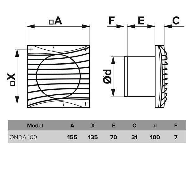 Vonios kambario ventiliatorius Vlano ONDA 100 TH (su laikmačiu ir drėgmės jutikliu) 100 mm 2