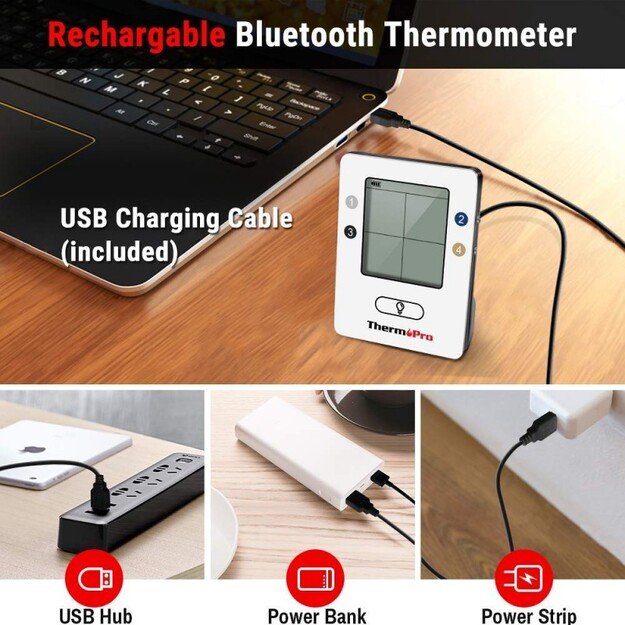 Skaitmeninis belaidis įkraunamas bluetooth maisto termometras su 4 zondais ThermoPro TP25W 3
