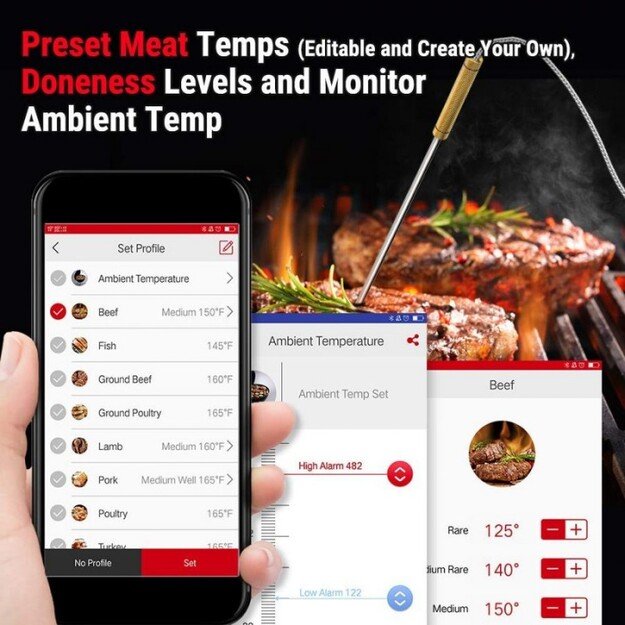 Skaitmeninis belaidis įkraunamas bluetooth maisto termometras su 4 zondais ThermoPro TP25W 1