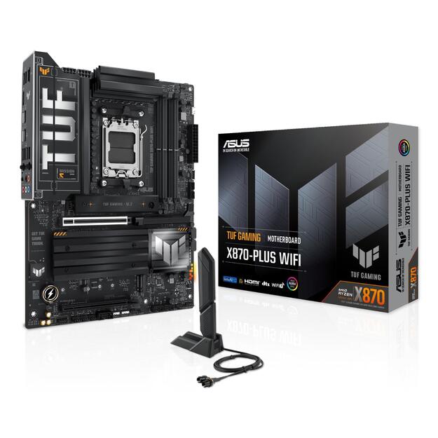 Mainboard|ASUS|AMD X870|SAM5|ATX|Memory DDR5|Memory slots 4|2xPCI-Express 4.0 16x|1xPCI-Express 5.0 16x|4xM.2|1xHDMI|1xUSB 2.0|7xUSB 3.2|2xUSB-C|1xRJ45|5xAudio port|TUFGAMINGX870-PLUSWIFI