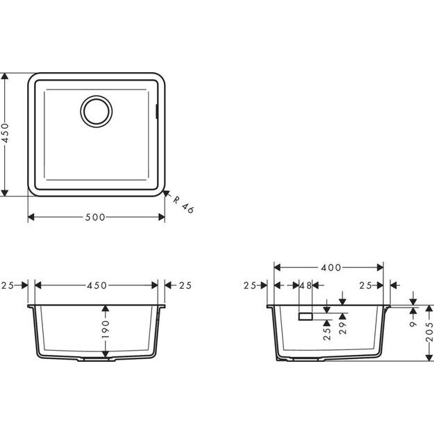 Po stalvir&scaron;iu montuojama plautuvė Hansgrohe S51 S510-U450, 43431380 1