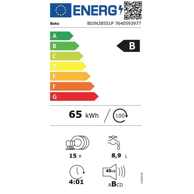 Įmontuojama indaplovė Beko BDIN38551P, 60 cm 1