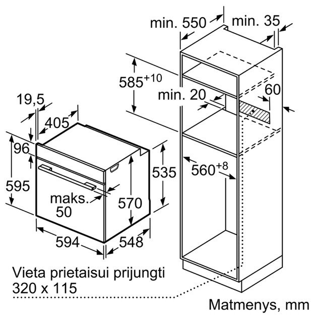 Įmontuojama orkaitė Bosch HBA533BS0S