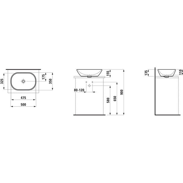 Praustuvas- dubuo ovalus Laufen H8120830001091, 500x135 mm, baltas