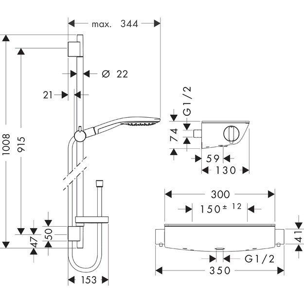 Dušo komplektas Hansgrohe Raindance select 150 combi 0,9 m, 27037000