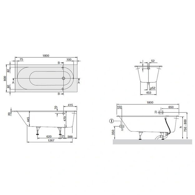 Vonia Villeroy  amp Boch Oberon 1800x800, UBQ180OBE2V01