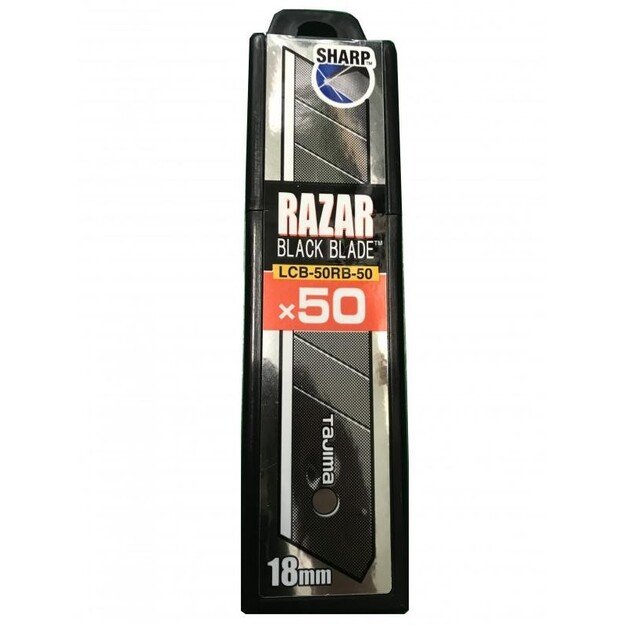 Laužomos geležtės 18mm. 50 vnt patogus dispenceris blisteryje Tajima Razor Black