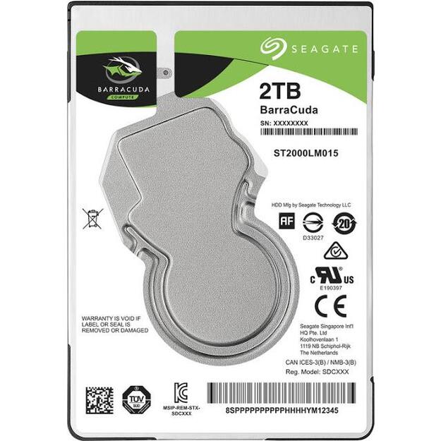 HDD|SEAGATE|Barracuda|2TB|SATA 3.0|128 MB|5400 rpm|2,5 |Thickness 7mm|ST2000LM015