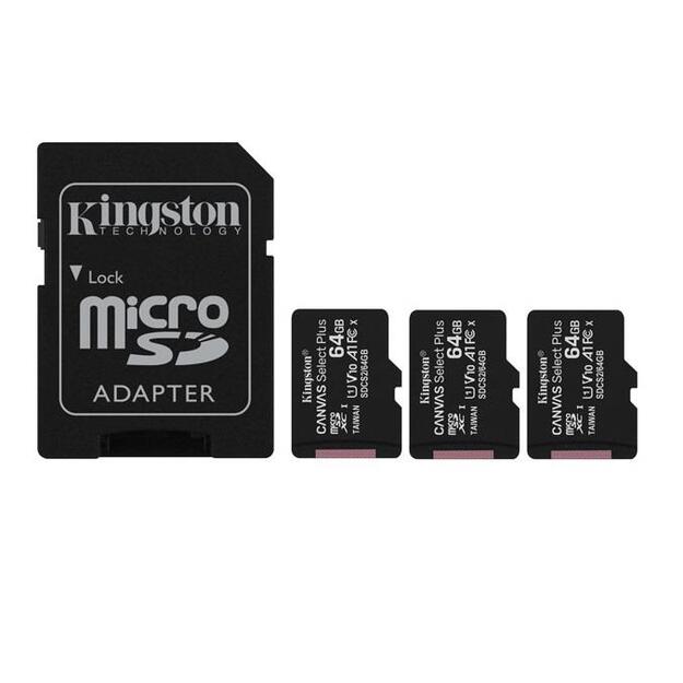 MEMORY MICRO SDXC 64GB UHS-I/3PACK SDCS2/64GB-3P1A KINGSTON