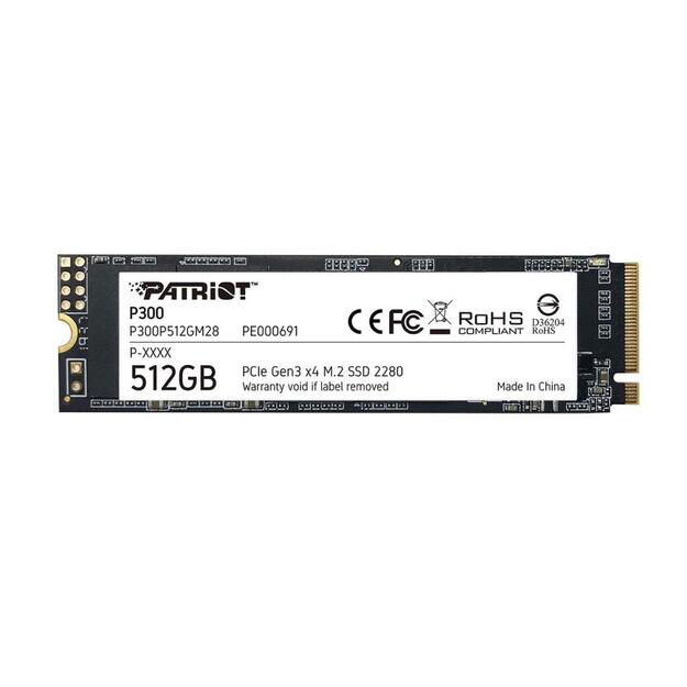 SSD|PATRIOT|P300|512GB|M.2|PCIE|NVMe|3D NAND|Write speed 1200 MBytes/sec|Read speed 1700 MBytes/sec|3.8mm|TBW 240 TB|P300P512GM28