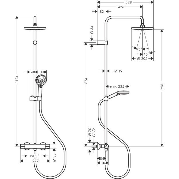 Termostatinė dušo sistema Hansgrohe Vernis Blend 200 1jet EcoSmart, 26089000, chromo 1