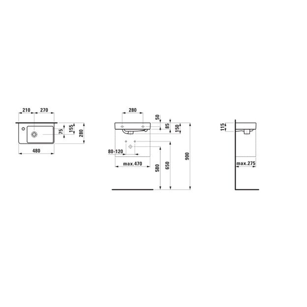 Praustuvas Laufen Pro S H8159550001041, kairinis 1