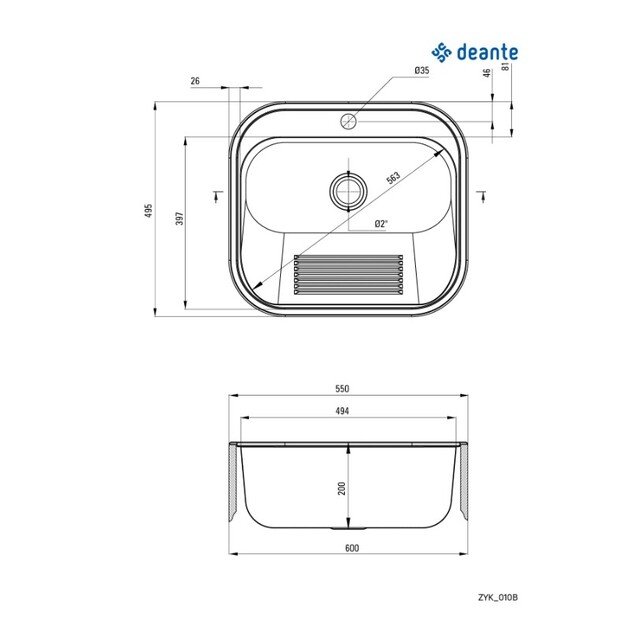 Ūkinė plautuvė DEANTE 55x50cm  ZYK_010B 3