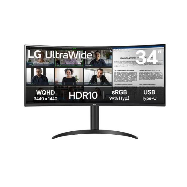 LCD Monitor|LG|34WR55QK-B|34 |Business/Curved/21 : 9|Panel VA|3440x1440|21:9|100Hz|5 ms|Height adjustable|Tilt|Colour Black|34WR55QK-B