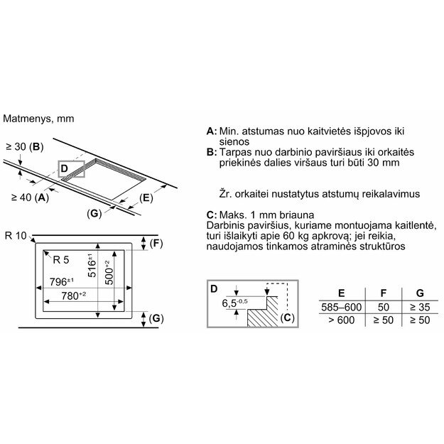 Įmontuojama indukcinė kaitlentė Neff T68PYY4C0 (papildomai reikia valdymo mygtuko) 7