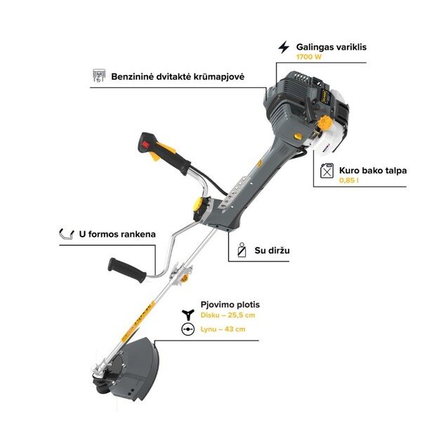 Benzininė krūmapjovė Grunder XT-BC508-2, 1700 W 1
