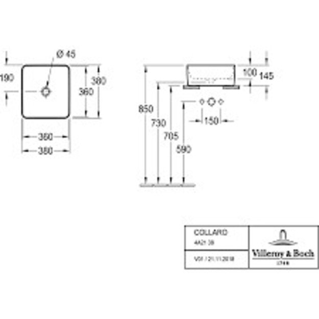 Praustuvas VB Collaro 380 x 380 mm 4A213801 1