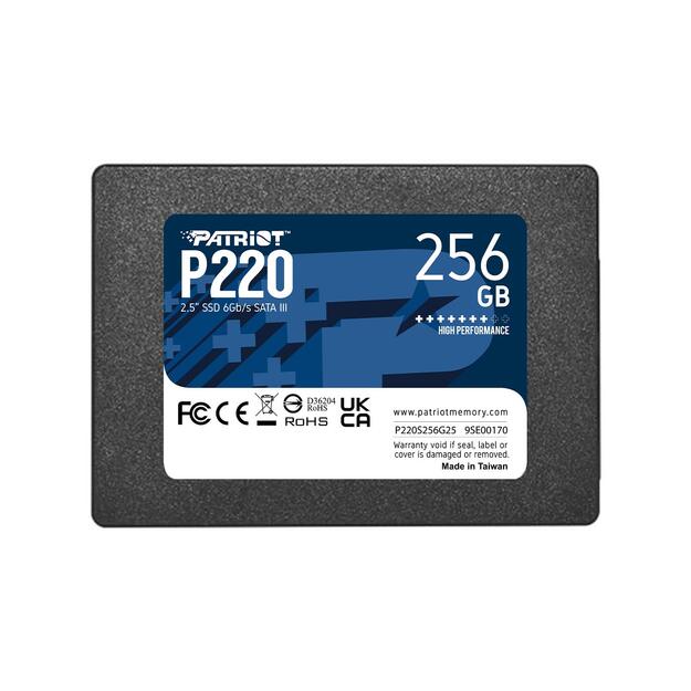 SSD|PATRIOT|P220|256GB|SATA|Write speed 490 MBytes/sec|Read speed 550 MBytes/sec|2,5 |TBW 120 TB|P220S256G25
