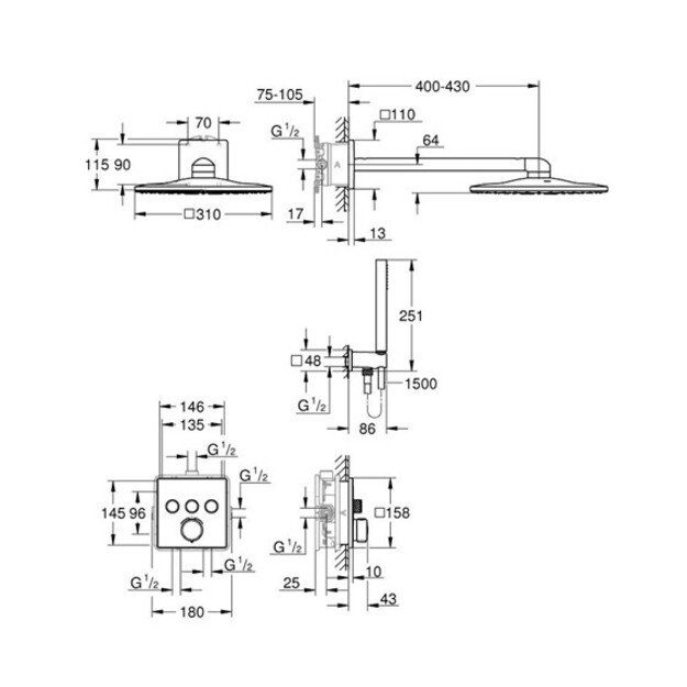 Potinkinė du&scaron;o sistema Grohe su Vitalio SmartActive 310 Cube 34875000 2