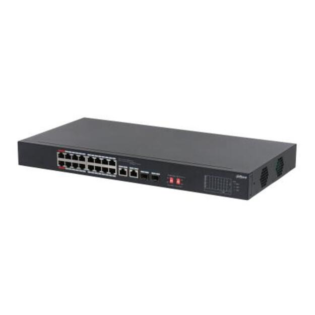 Switch|DAHUA|S3218-16ET-135|Switch type Unmanaged|Switch layer L2|Rack mounting Yes|Stackable Yes|Form factor 1U|16xRJ-45 ports|RJ-45 Ports Type Gigabit Ethernet (10/100/1000)|2xSFP module slots quantity|Power over Ethernet (PoE) Yes|2xPower over Ethernet