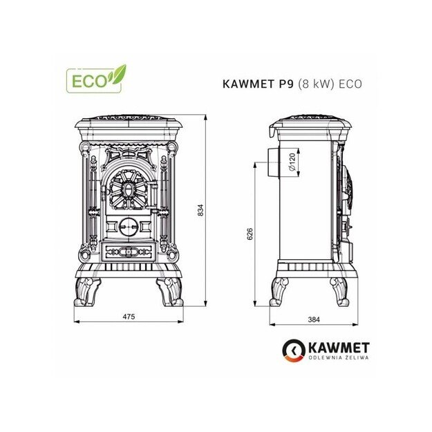 Ketaus krosnelė-viryklė KAWMET P9 (8 kW) ECO 2