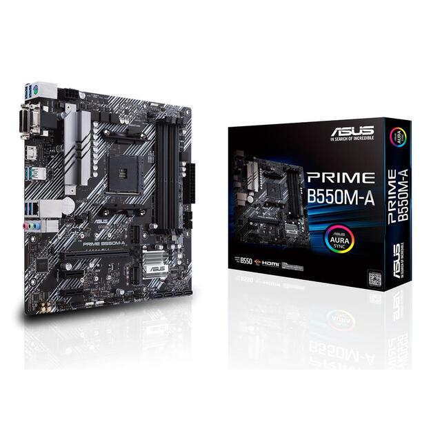 Mainboard|ASUS|AMD B550|SAM4|MicroATX|Memory DDR4|Memory slots 4|2xPCI-Express 3.0 1x|1xPCI-Express 4.0 16x|2xM.2|1x15pin D-sub|1xDVI-D|1xHDMI|6xUSB 3.2|1xPS/2|1xRJ45|3xAudio port|PRIMEB550M-A