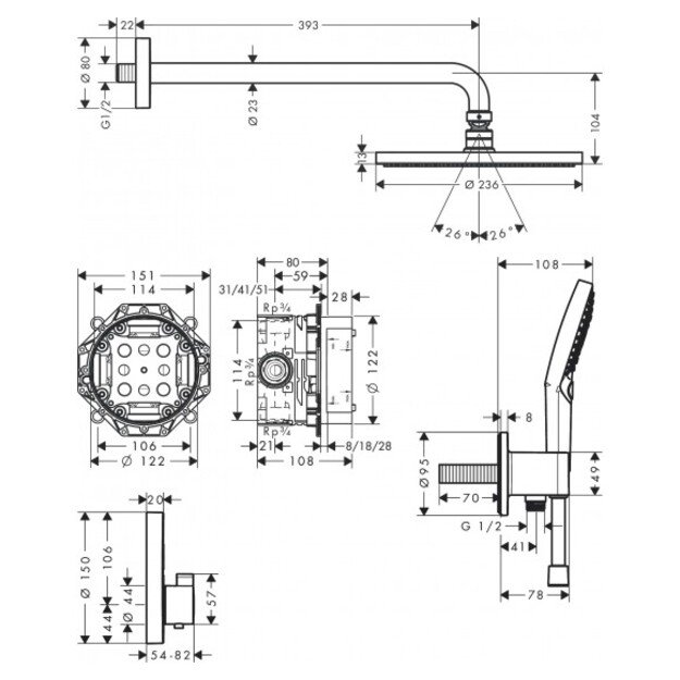 Potinkinė dušo sistema Hansgrohe Raindance S 27951000