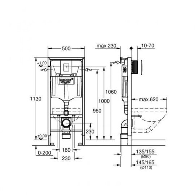 Potinkinio WC rėmo ir mygtuko komplektas Grohe RAPID SL 3-IN-1 38772SH0, baltos spalvos mygtukas