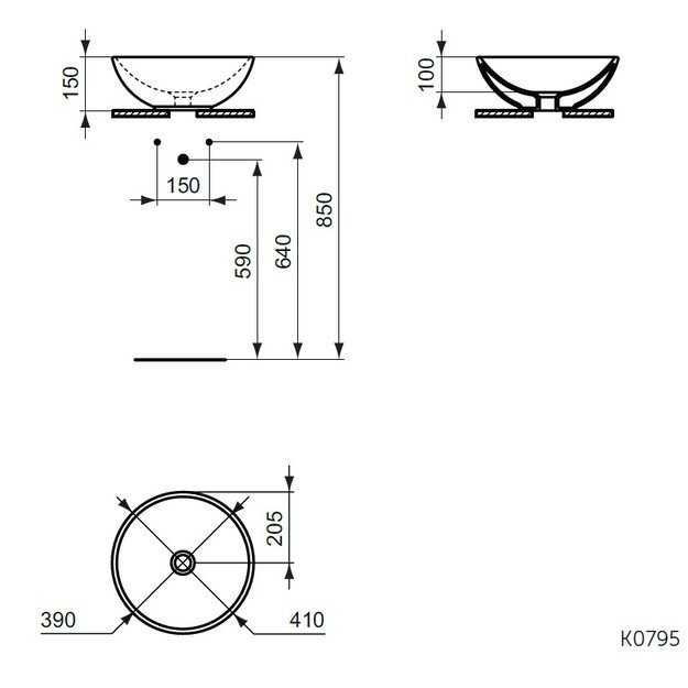 Pastatomas praustuvas Ideal Standard Strada O, 41 cm, K0795V3, juodas matinis