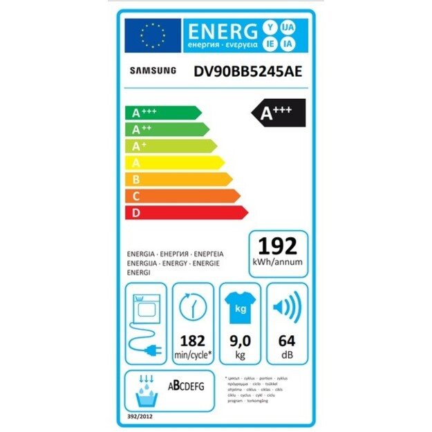 Džiovyklė Samsung DV90BB5245AES7, 9 kg