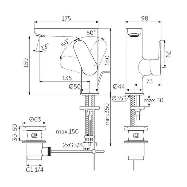 Praustuvo maišytuvas Ideal Standard CERAFINE O BC703XG, juodas matinis