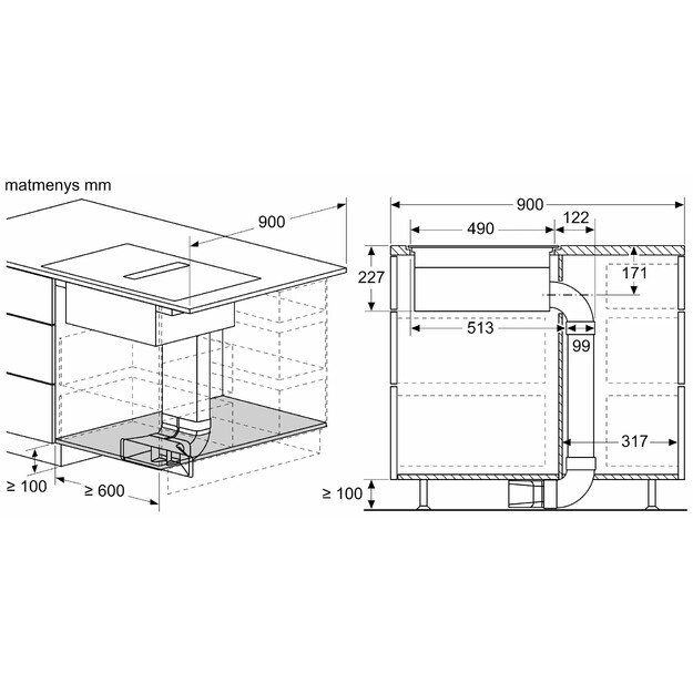 Indukcinė kaitlentė su integruota ventiliacijos sistema Neff T58PL6EX2