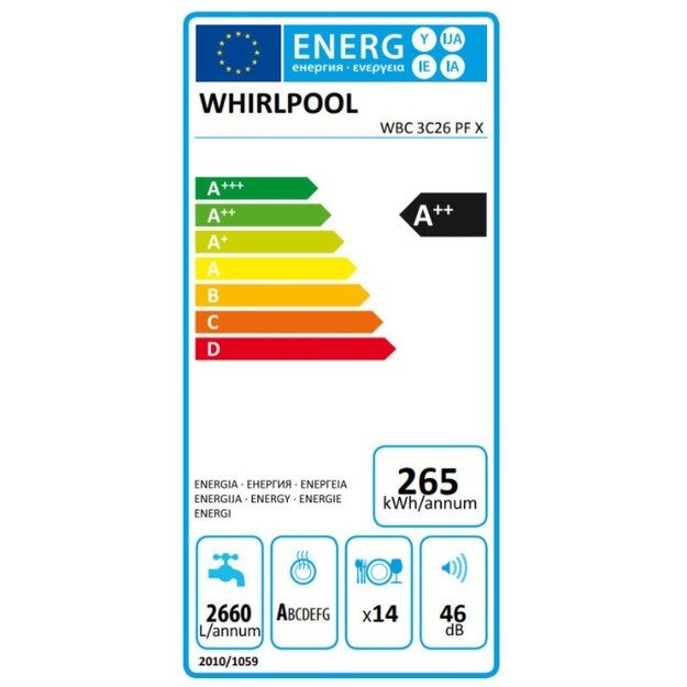 Įmontuojama indaplovė Whirlpool WBC 3C34 PF X