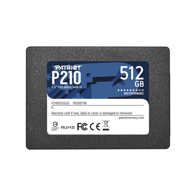 SSD|PATRIOT|P210|512GB|SATA 3.0|Write speed 430 MBytes/sec|Read speed 520 MBytes/sec|2,5 |TBW 240 TB|P210S512G25