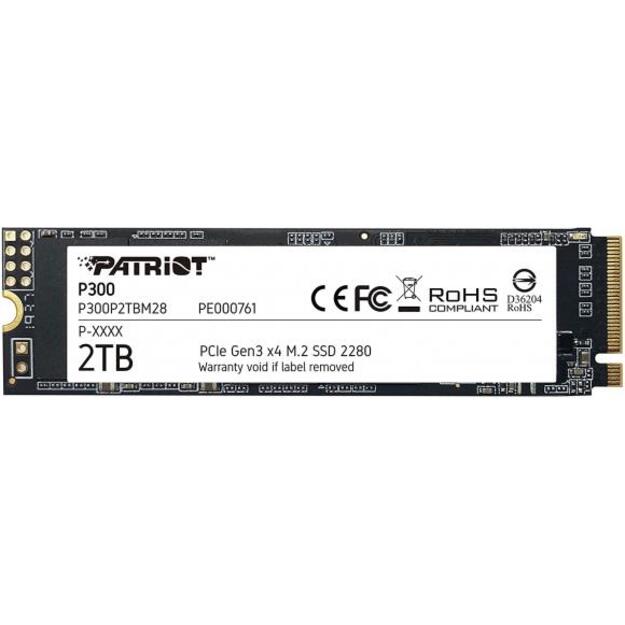 SSD|PATRIOT|P300|2TB|M.2|PCIE|NVMe|QLC|Write speed 1650 MBytes/sec|Read speed 2100 MBytes/sec|3.8mm|TBW 960 TB|P300P2TBM28