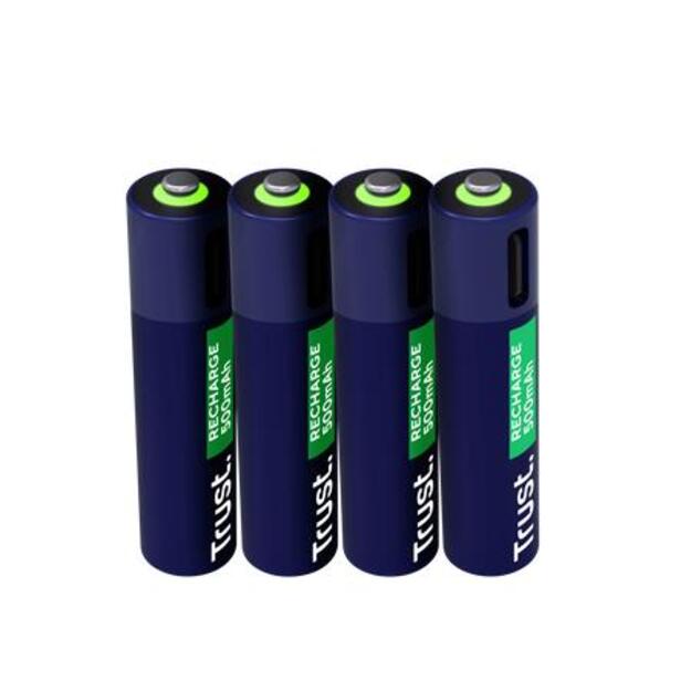 BATTERY RECH. LI-ION AAA/500MAH USB-C 4PACK 25671 TRUST