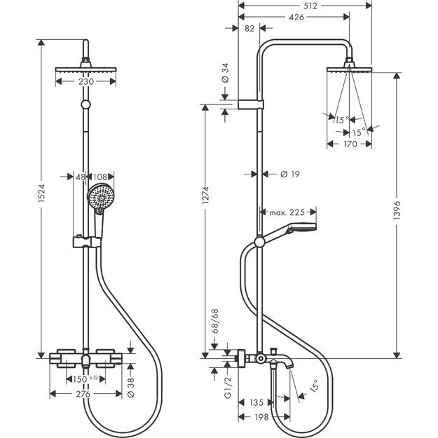 Dušo komplektas su termostatiniu maišytuvu Hansgrohe Vernis Shape, 26284000, chromas 1