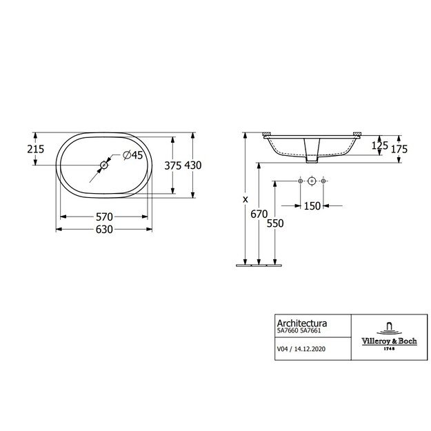 Praustuvas Villeroy ampBoch Architectura 570 x 375 mm, 5A766001 3