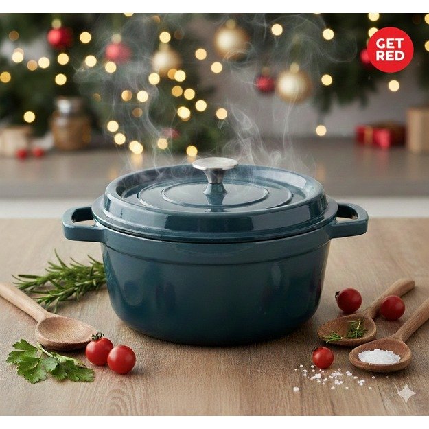 Emaliuotas ketaus puodas su dangčiu 5l GET RED