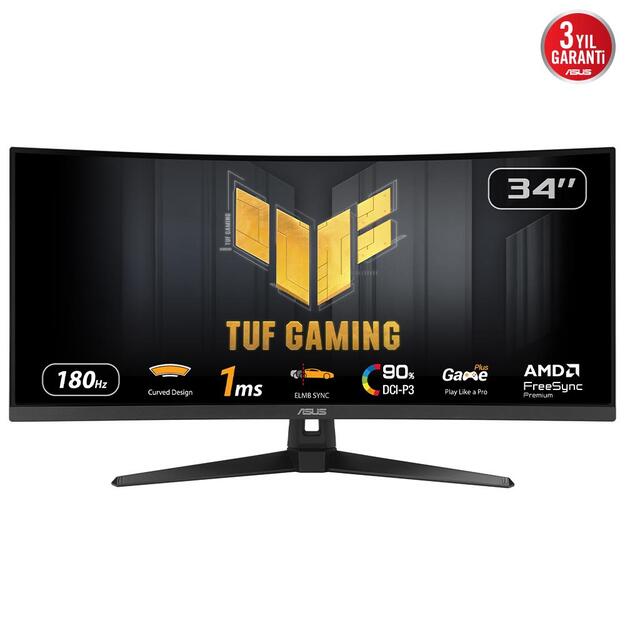 LCD Monitor|ASUS|TUF Gaming VG34VQ3B|34 |Gaming/Curved|Panel VA|3440x1440|16:9|180Hz|1 ms|Speakers|90LM0AA0-B01170