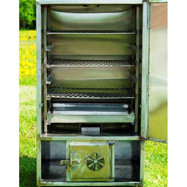 Rūkykla ROYAL GRILL 200L INOX su stogeliu ir pakyla + DOVANOS 1