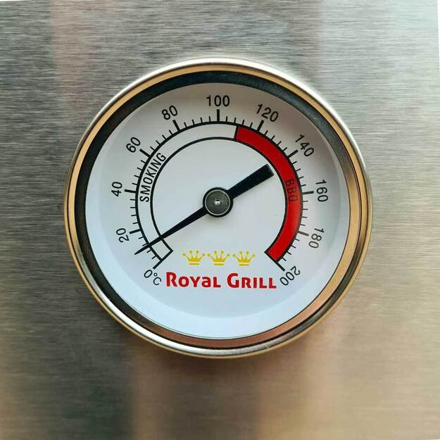 Rūkykla ROYAL GRILL 200L INOX su stogeliu ir pakyla + DOVANOS 2
