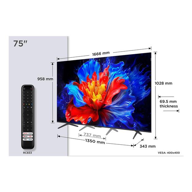 TV Set|TCL|75  |4K Ultra HD|3840 x 2160 pixels|Flat|16:9|QLED|75P8K